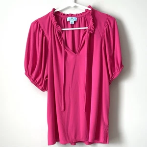 CeCe Gr. XL Damen rosa Rüschen Ausschnitt Tie Puff Kurzarm Oberteil Bluse - Bild 1 von 10