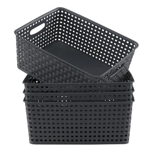 4 Packs Small Desktop Storage Basket, Plastic Weave Storage Baskets, Grey - Picture 1 of 7