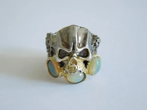 Solid 925 Sterling Silver Ring Skull with 3 Welo Opals 14.4 g/Gr.52 - Picture 1 of 12