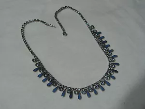 Collana Vintage In Argento Con Strass Blu E Smalto - Foto 1 di 6
