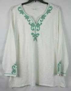 Charter Club Women's Ocean Paradise Blouse Top Shirt Plus Size 1X Color Ivory - Picture 1 of 3