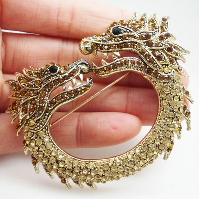 Broche estilo vintage marrón doble grifo dragón animal broche estrás cristal Foto 1 de 3