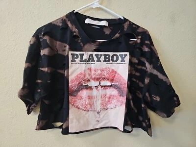 Playboy X Misguided Crop Top T-Shirt Women Size 8  Graphic Print Lips  Short Top - Image 1 of 4