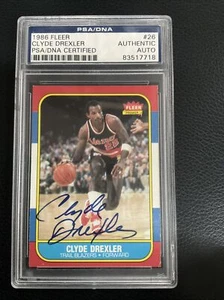1986 Fleer #26 Clyde Drexler True RC Autograph Auto PSA/DNA Authentic Blazers - Picture 1 of 2
