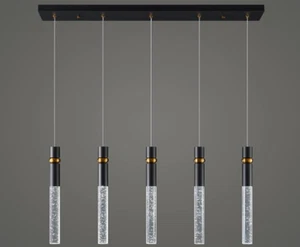LMQNINE 5 Light Modern Kitchen Island Pendant Light w Bubble Crystal Black New - Picture 1 of 4