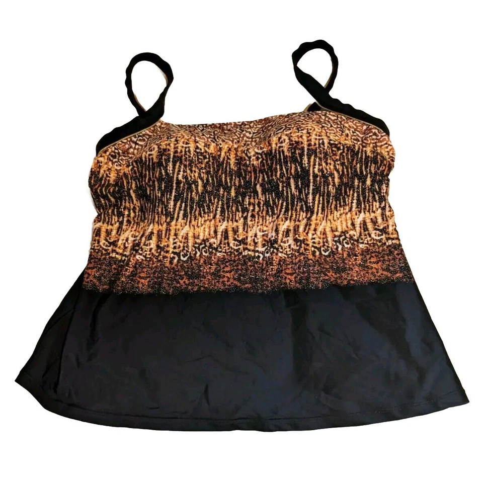 Alia Tankini Women's Size 12D/32D Colorful Black/Orange Abstract Swim Suit Top - Image 1 of 4