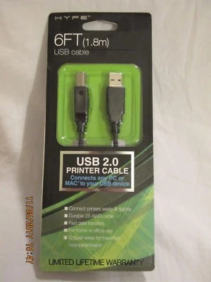 Hype USB 2.0 Printer Cable 6 Foot 28 AWG cable Copper Wires - Image 1 of 3