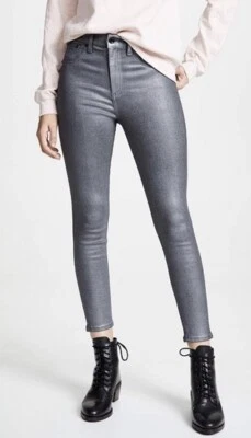 Rag & Bone Jeans NWT High Rise Ankle Skinny Silver Gray Coated Gunmetal $250 - Image 1 of 4