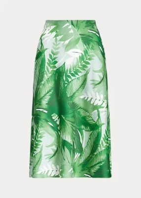 Ralph Lauren Women’s Palm Frond-Print Charmeuse Midi Skirt 4P NWT $195 - image 1 of 4