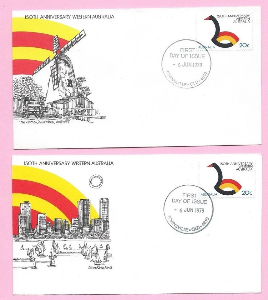 AUSTRALIA 1979 Pair of FDC's #128 & 129 - WESTERN AUSTRALIA  Fdi TOWNSVILLE, QLD - Image 1 of 2