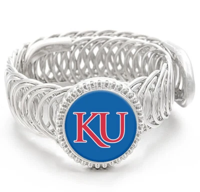 KU Kansas Jayhawks Mens Womens Silver Adjustable Wrap Bracelet Gift D11 - Image 1 of 4