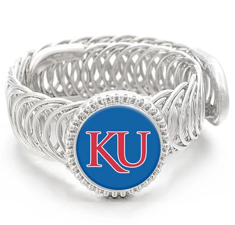 KU Kansas Jayhawks Mens Silver Adjustable Chain Bracelet Jewelry w Gift Pkg D11 Cover