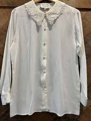 Blusa Marina Christina Vintage Anos 90 com Gola de Renda Tamanho 8 - Imagem 1 de 4