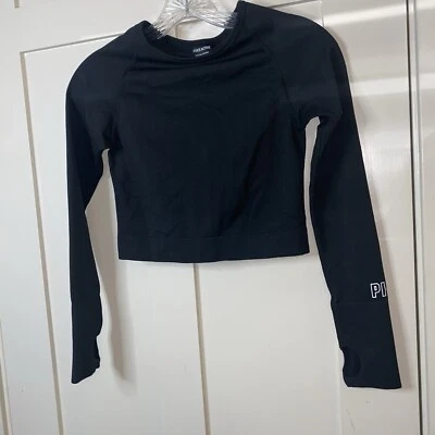 РОЗОВЫЙ активный Sports укороченный работает верхний женщин Sz S черный - Изображение 1 из 4