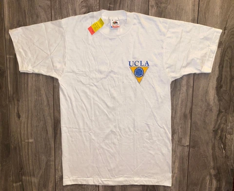 Vintage 90s Fruit of the Loom UCLA Bruins White Tee Shirt Men's Medium w/ Tag Cover
