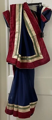 Preowned Indian Saree, Saree with Blouse, Navy Blue, excellent Condition - Image 1 of 4