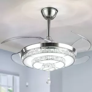42" Modern Invisible Crystal Ceiling Fan Light Remote 3 Color 3 Speed Chandelier - Picture 1 of 10