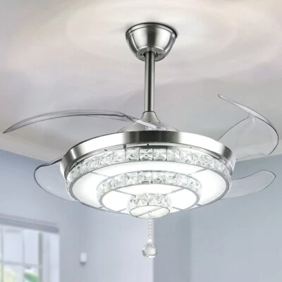 42" Modern Invisible Crystal Ceiling Fan Light Remote 3 Color 3 Speed Chandelier - Image 1 of 4