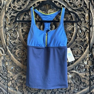 NWT Nike Tankini Swim Top Women’s Small Blue White Neon Zip Move to Zero Active - Image 1 of 4