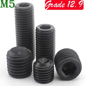 M5 0.8 Black 12.9 Alloy Steel Grub Screws Allen Hex Socket Set Screws Cup Point - Picture 1 of 12