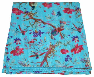 Colchas Kantha Colcha King India Algodón Hecha a Mano Cobertor Manta Boho Foto 1 de 3