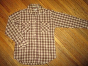 vtg 70s 80s KINGSPORT PLAID SHIRT Button Front 2-Tone Brown Plaid Long Sleeve MD - Picture 1 of 6