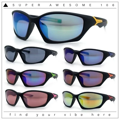 Mens Color Mirror 90s Xloop Plastic Sport Wrap Around Sunglasses - Image 1 of 2