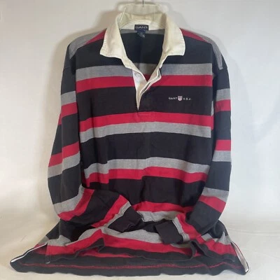 Sudadera Polo Rugby Grande Vintage Gant Negra, Roja 8 Gris Rayas Foto 1 de 4