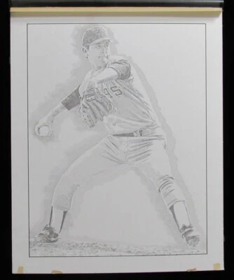 Nolan Ryan HOF UNSIGNED 16x20 B/W Drawing Texas Rangers 190124 - Image 1 of 2