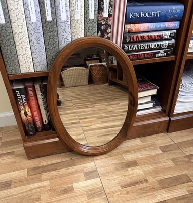 Ethan Allen Oval Mirror With Wood Frame - Image 1 of 3