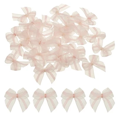 50Pcs Mesh Chiffon Ribbon Bows, 1" Mini Crafts Bows Gift Wrap Bow (Pink) - Image 1 of 4