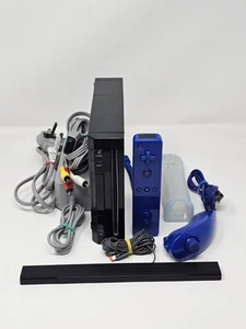 Nintendo Wii Black Console Bundle – Tested & Reset – With Blue Remote & Nunchuck - Picture 1 of 13
