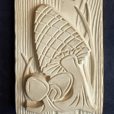 Vtg Unglazed Plaster Wall Plaque Mushroom Relief Art Rustic Cottagecore - Image 1 of 4