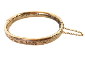 ANTIQUE VICTORIAN 9 CARAT GOLD LINED SILVER ENGRAVED HINGED BRACELET / BANGLE - Bild 1 von 9