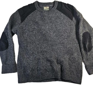 Carraig Donn Sweater Large 100% wool Sweater Elbow patch Professor sz Military - Picture 1 of 11