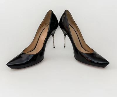 Bombas de ponta de couro GIUSEPPE ZANOTTI feitas na Itália UE36 EUA 6 stiletto metálico - Imagem 1 de 4