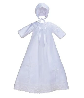 Baby Mädchen weiß Satin langärmelig Taufkleid Motorhaube 0 3 6 9 12 Monate  - Bild 1 von 4