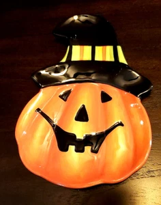 Fitz and Floyd Plate Halloween Pumpkin Jack Witch Hat Ceramic Boo 8"x5.75" - Picture 1 of 6