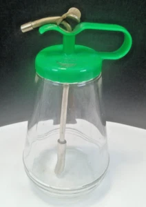 Vintage Clear Glass Green Plastic Pump Top Syrup Dispenser - Picture 1 of 6