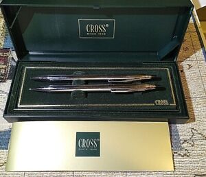 Cross~Ballpoint Pen and Pencil Set~Vintage~Silver Tone~With Case & Pamphlet New 