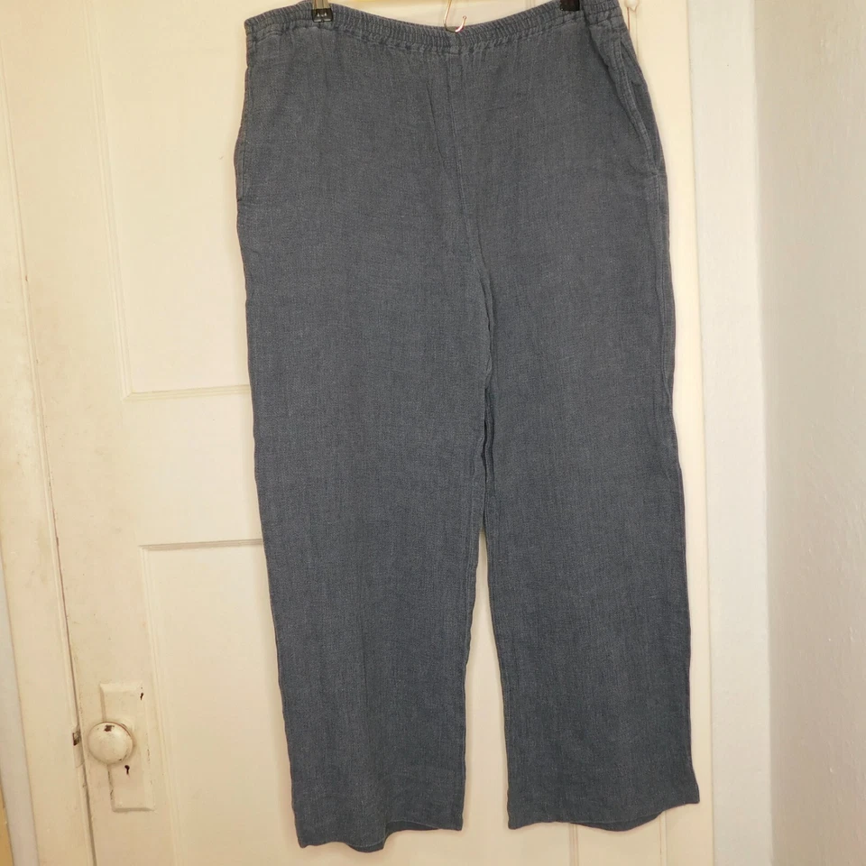 Pantalones Eskandar Talla 1 Pierna Ancha Azul Lino Seda Lagenlook Arte para Usar Foto 1 de 4