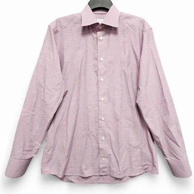 Eton Dress Shirt Mens 41 / 16 Slim Fit Pink Blue Check Plaid Button Up Office - Image 1 of 4