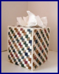 TAN BLUE GREEN RED NURSERY HAND MADE PLASTIC CANVAS TISSUE BOX COVER TOPPER - Picture 1 of 1