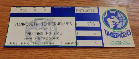 Minnesota Timberwolves Ticket Stub - Febuary 16 1990 - Reggie Miller 32 Points Cover