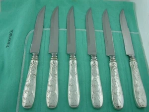 6 Sterling Silver TIFFANY & CO Steak Knives w/ beveled blades AUDUBON ~no mono - Picture 1 of 11