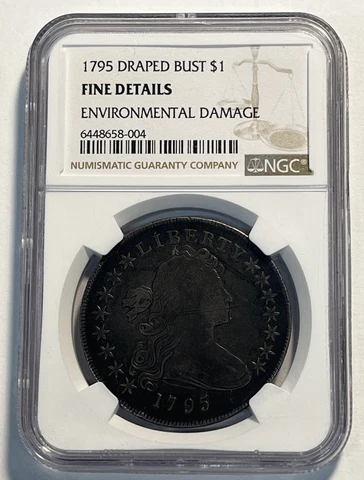 1795 Draped Bust Silver Dollar NGC Fine Details Environmental Damage Cover