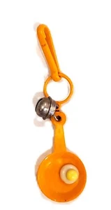 Vintage 1980s  Orange Frying Pan with Fried Egg  Clip Bell Charm - Picture 1 of 1