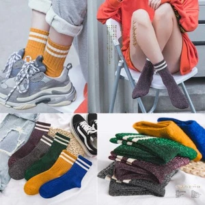 Fashion Winter Striped Glitter Women Socks Shiny Girls Streetwear Funny Socks - Picture 1 of 17