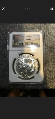 2001-D BUFFALO silver $1- NGC  -  MS70- PERFECT -RARE RARE - Image 1 of 2