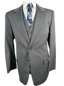 ARNIE Mens Gray HERRINGBONE Wool Blend 2 Piece VEST Combo PAIR 42R Jacket - Picture 1 of 14
